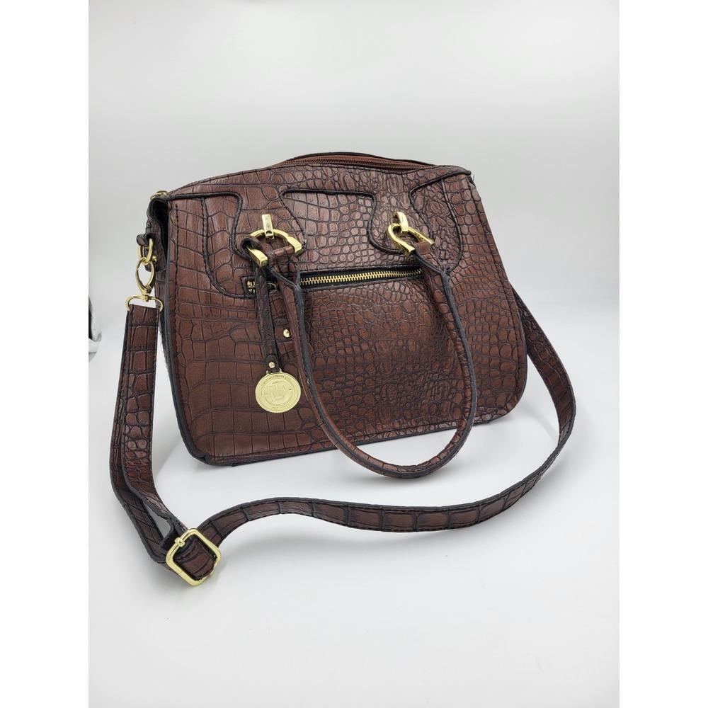 London Fog Purse Vegan Faux Leather Large Brown Handbag Shoulder Bag GoldAccent‎